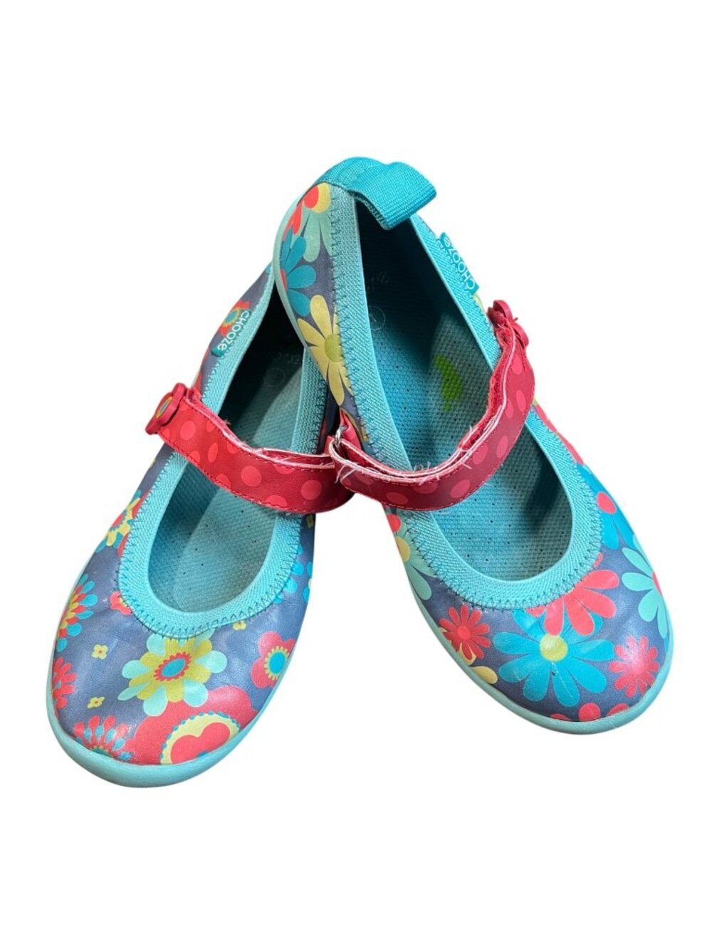 Chooze Jump Mary Janes Big Girls Size 1 Bliss Floral Print Hook and Loop Closure
